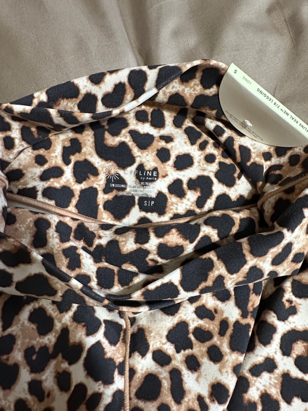 aerie Leopard Print Leggings in Tan, Black, Cream - Picture 2 of 4